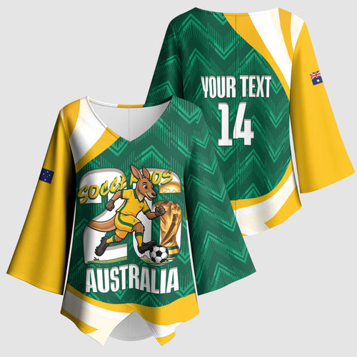 Australia 2026 Soccer Custom Kimono Sleeve Blouse Go Socceroos Kangaroo Mascot Green Sporty