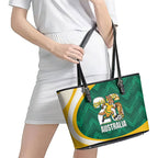 Australia 2026 Soccer Leather Tote Bag Go Socceroos Kangaroo Mascot Green Sporty