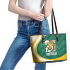 Australia 2026 Soccer Leather Tote Bag Go Socceroos Kangaroo Mascot Green Sporty