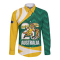Australia 2026 Soccer Custom Long Sleeve Button Shirt Go Socceroos Kangaroo Mascot Green Sporty