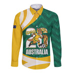 Australia 2026 Soccer Custom Long Sleeve Button Shirt Go Socceroos Kangaroo Mascot Green Sporty
