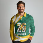 Australia 2026 Soccer Custom Long Sleeve Polo Shirt Go Socceroos Kangaroo Mascot Green Sporty