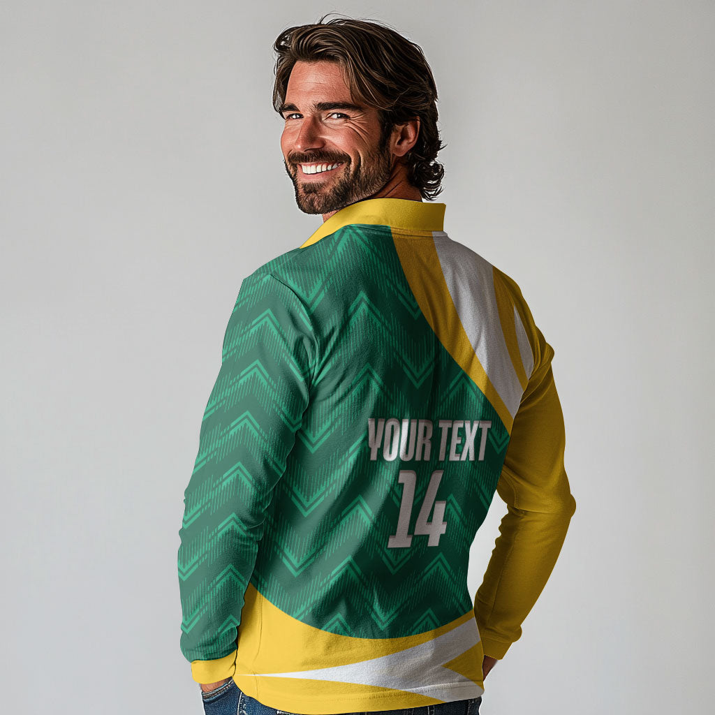 Australia 2026 Soccer Custom Long Sleeve Polo Shirt Go Socceroos Kangaroo Mascot Green Sporty