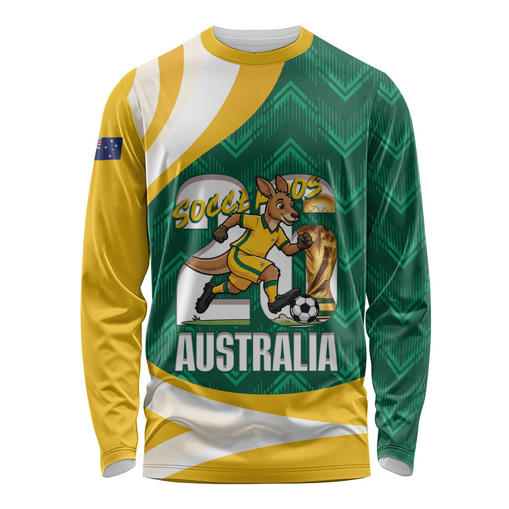 Australia 2026 Soccer Custom Long Sleeve Shirt Go Socceroos Kangaroo Mascot Green Sporty