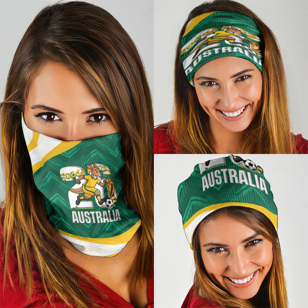 Australia 2026 Soccer Neck Gaiter Go Socceroos Kangaroo Mascot Green Sporty