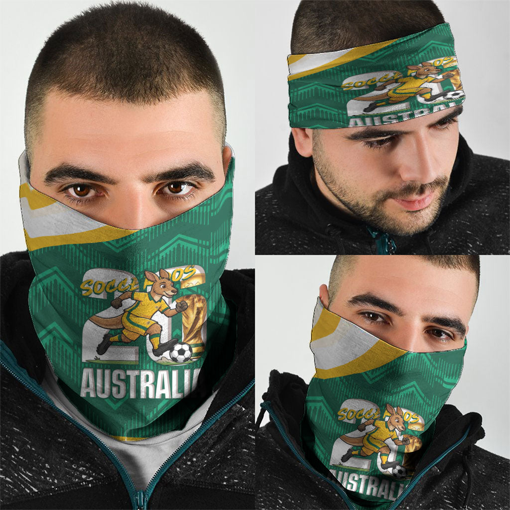Australia 2026 Soccer Neck Gaiter Go Socceroos Kangaroo Mascot Green Sporty