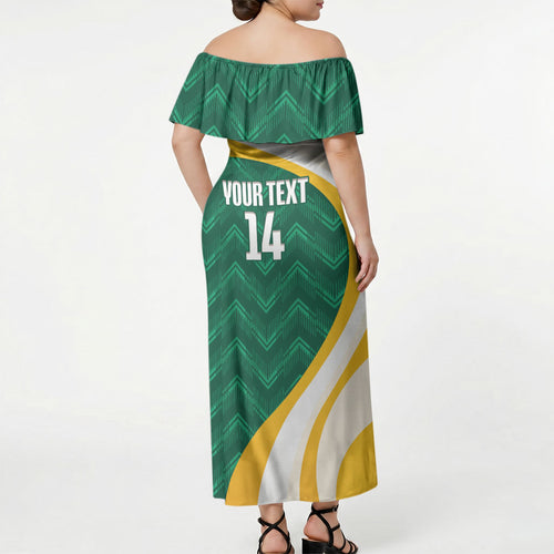 Australia 2026 Soccer Custom Off Shoulder Maxi Dress Go Socceroos Kangaroo Mascot Green Sporty