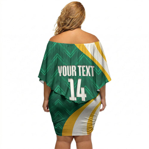 Australia 2026 Soccer Custom Off Shoulder Short Dress Go Socceroos Kangaroo Mascot Green Sporty
