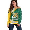 Australia 2026 Soccer Custom Off Shoulder Sweater Go Socceroos Kangaroo Mascot Green Sporty