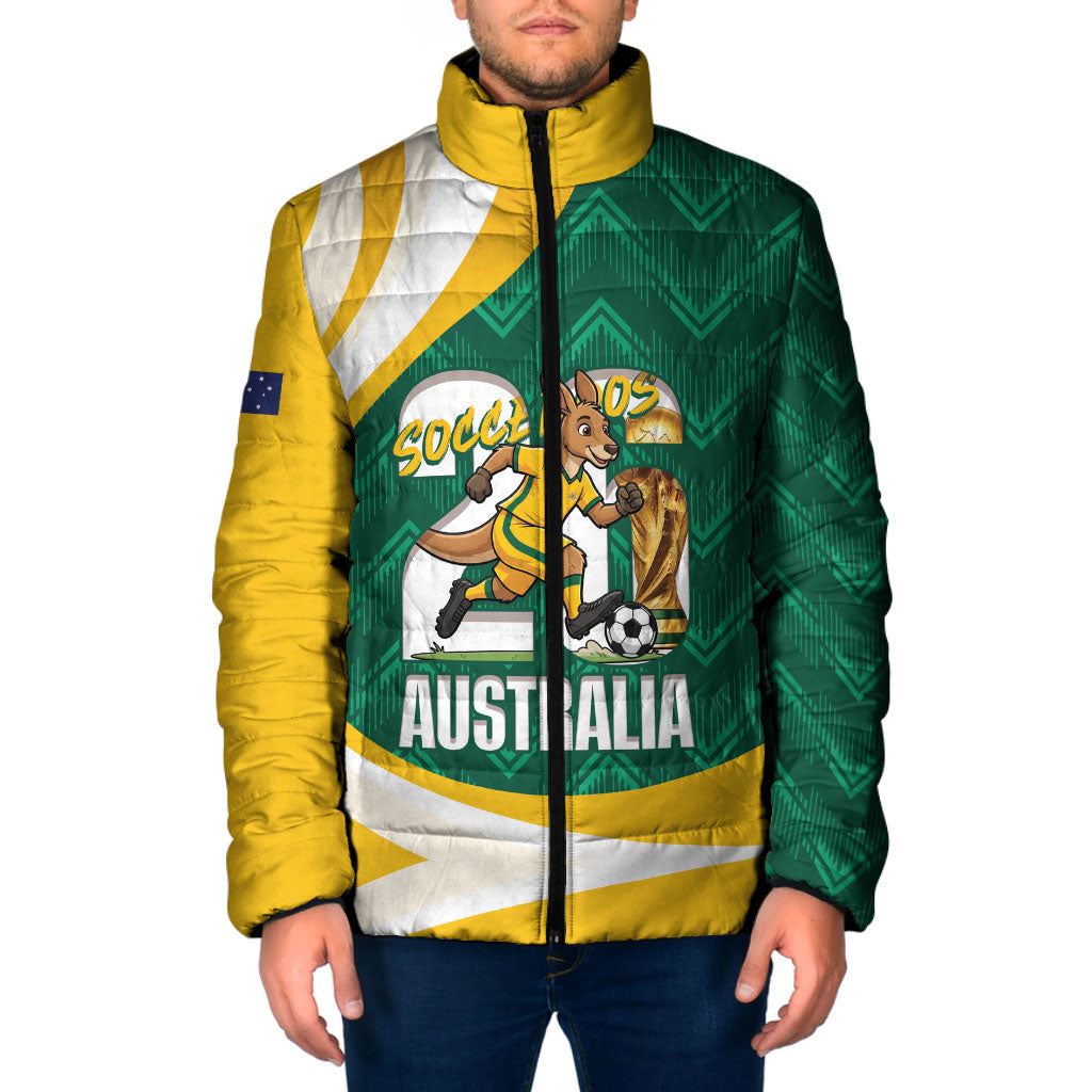 Australia 2026 Soccer Custom Padded Jacket Go Socceroos Kangaroo Mascot Green Sporty