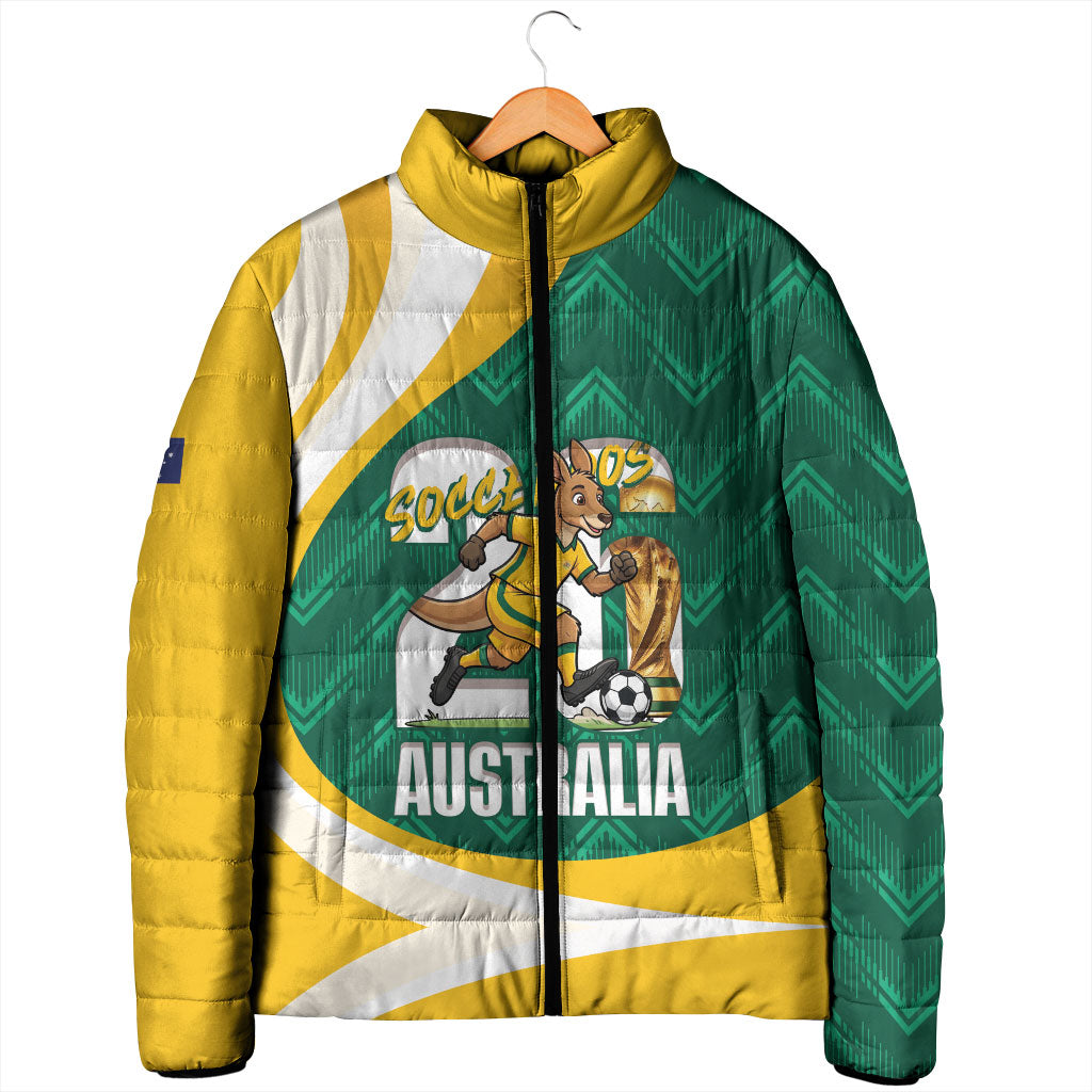 Australia 2026 Soccer Custom Padded Jacket Go Socceroos Kangaroo Mascot Green Sporty