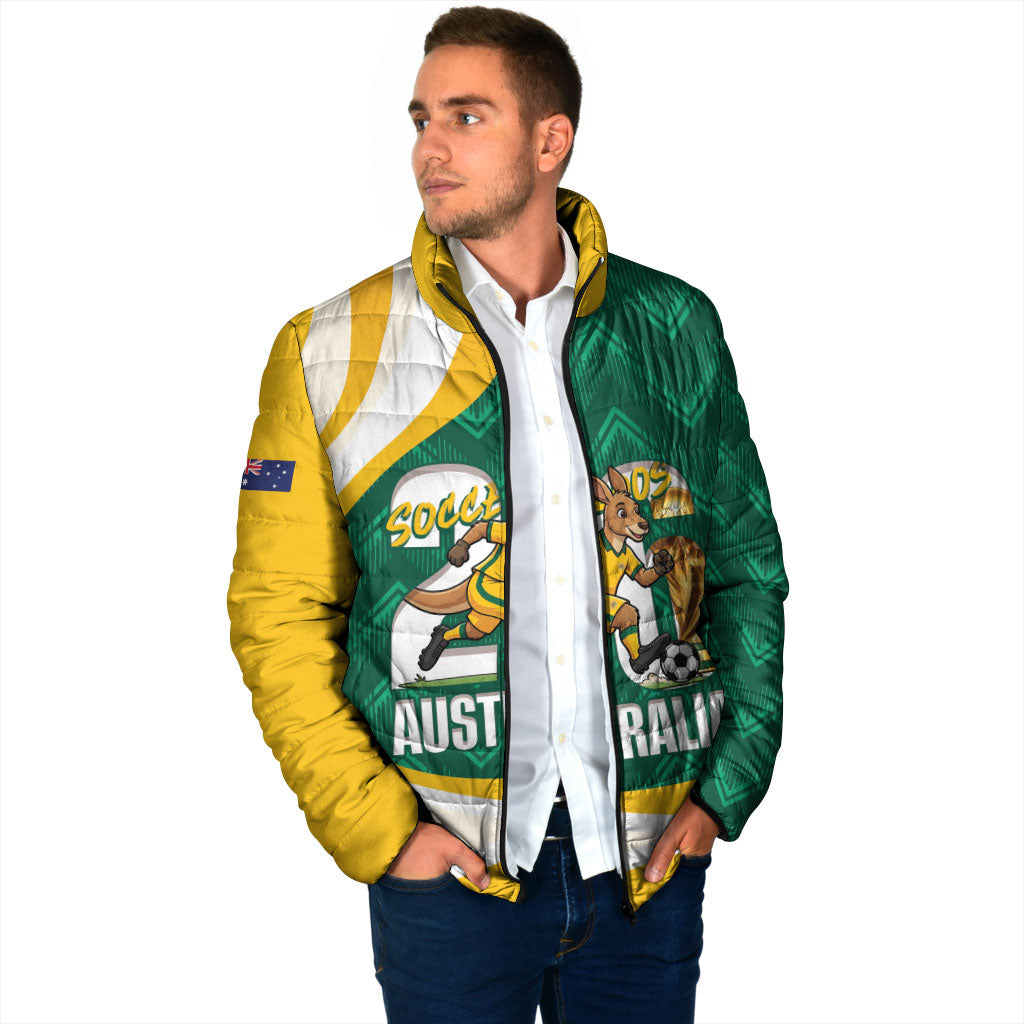 Australia 2026 Soccer Custom Padded Jacket Go Socceroos Kangaroo Mascot Green Sporty
