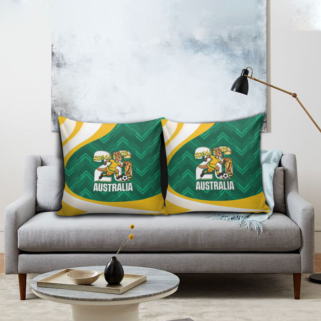 Australia 2026 Soccer Pillow Cover Go Socceroos Kangaroo Mascot Green Sporty