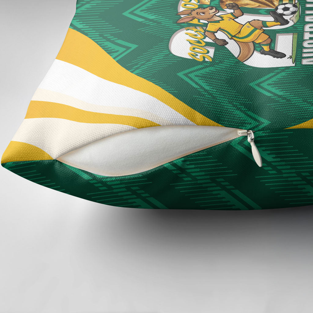 Australia 2026 Soccer Pillow Cover Go Socceroos Kangaroo Mascot Green Sporty