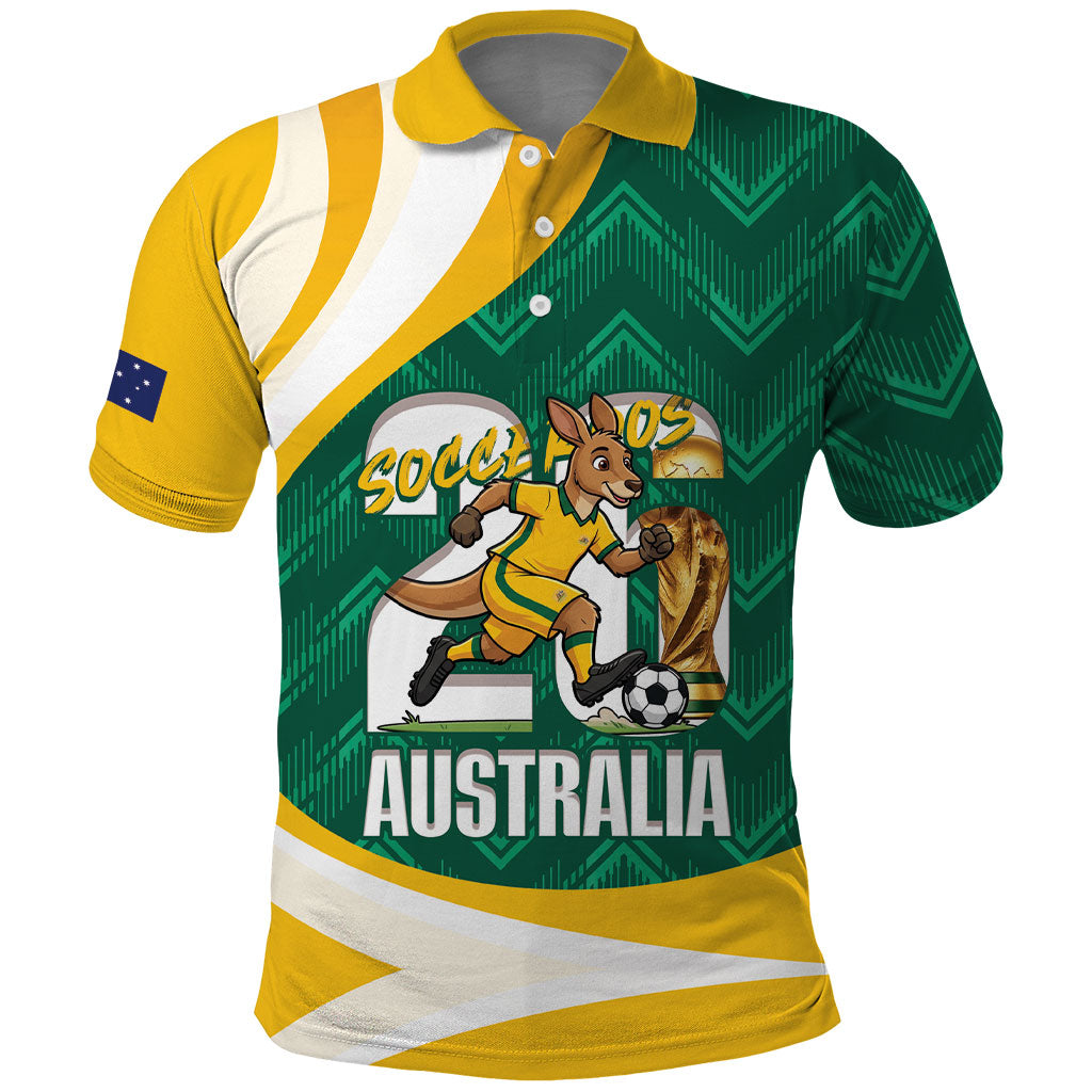 Australia 2026 Soccer Custom Polo Shirt Go Socceroos Kangaroo Mascot Green Sporty