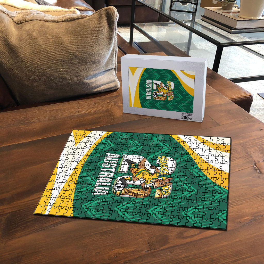 Australia 2026 Soccer Puzzle Go Socceroos Kangaroo Mascot Green Sporty