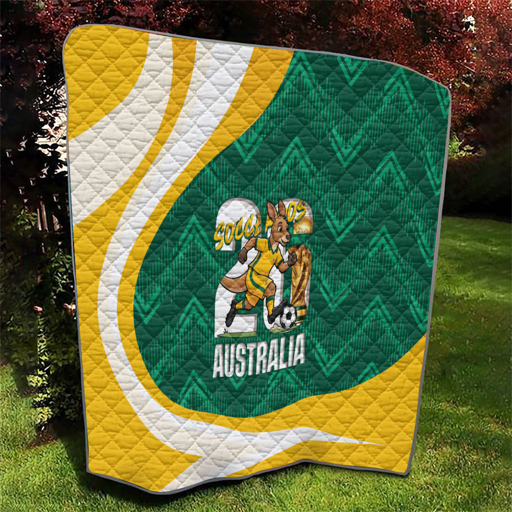 Australia 2026 Soccer Quilt Go Socceroos Kangaroo Mascot Green Sporty