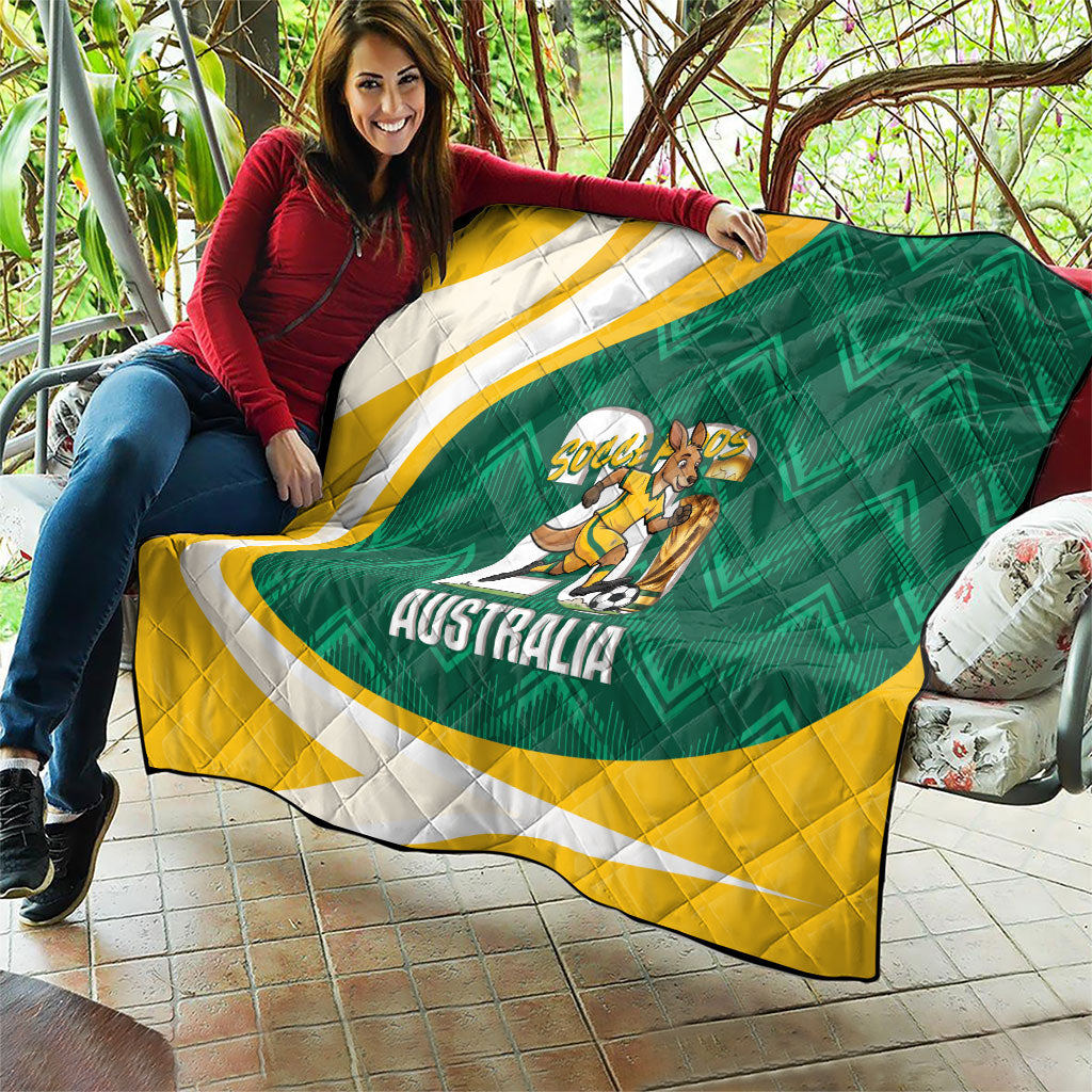 Australia 2026 Soccer Quilt Go Socceroos Kangaroo Mascot Green Sporty