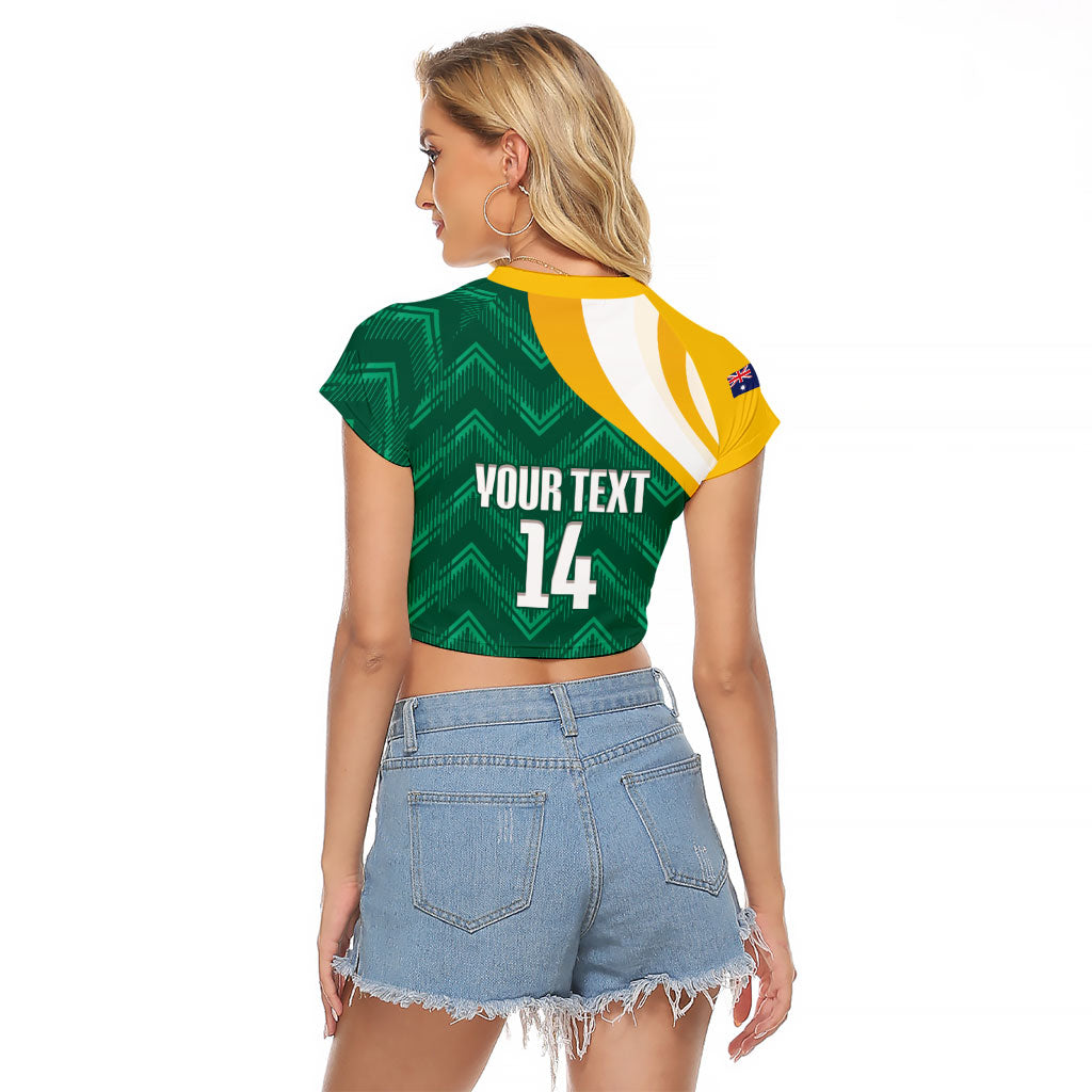 Australia 2026 Soccer Custom Raglan Cropped T Shirt Go Socceroos Kangaroo Mascot Green Sporty