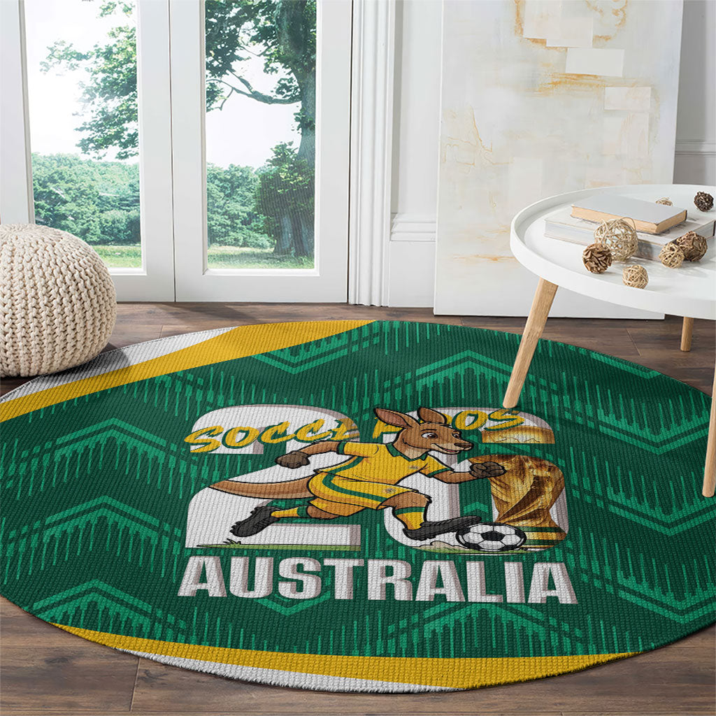 Australia 2026 Soccer Round Carpet Go Socceroos Kangaroo Mascot Green Sporty
