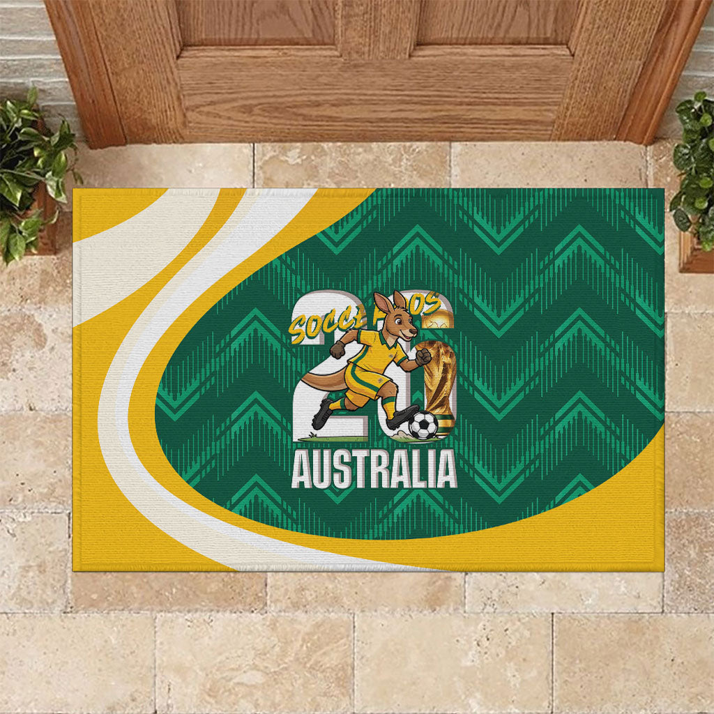 Australia 2026 Soccer Rubber Doormat Go Socceroos Kangaroo Mascot Green Sporty