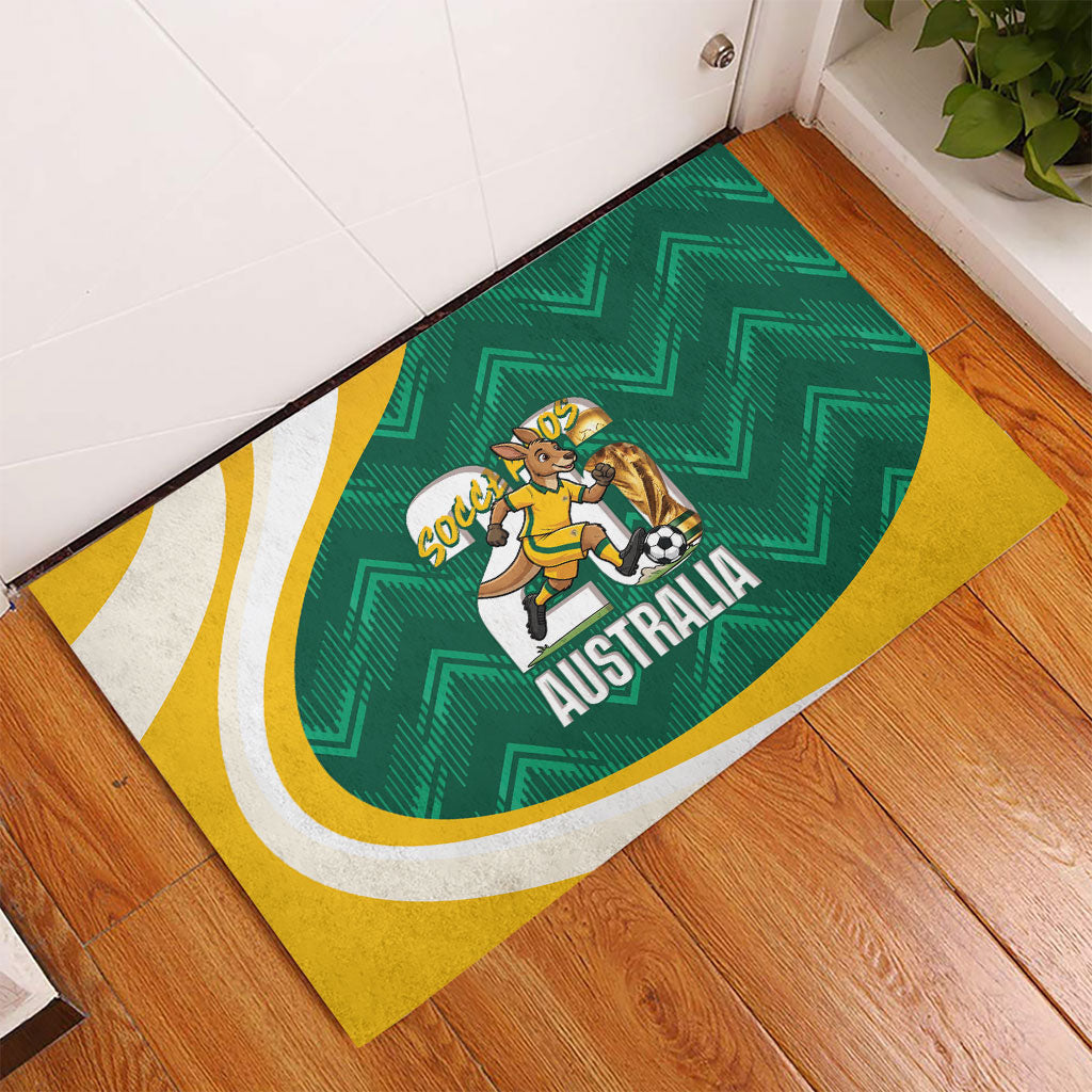 Australia 2026 Soccer Rubber Doormat Go Socceroos Kangaroo Mascot Green Sporty