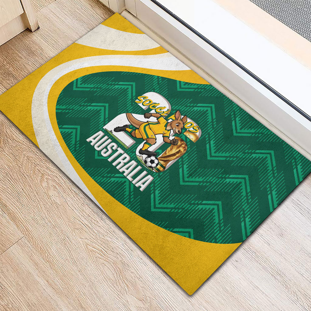 Australia 2026 Soccer Rubber Doormat Go Socceroos Kangaroo Mascot Green Sporty