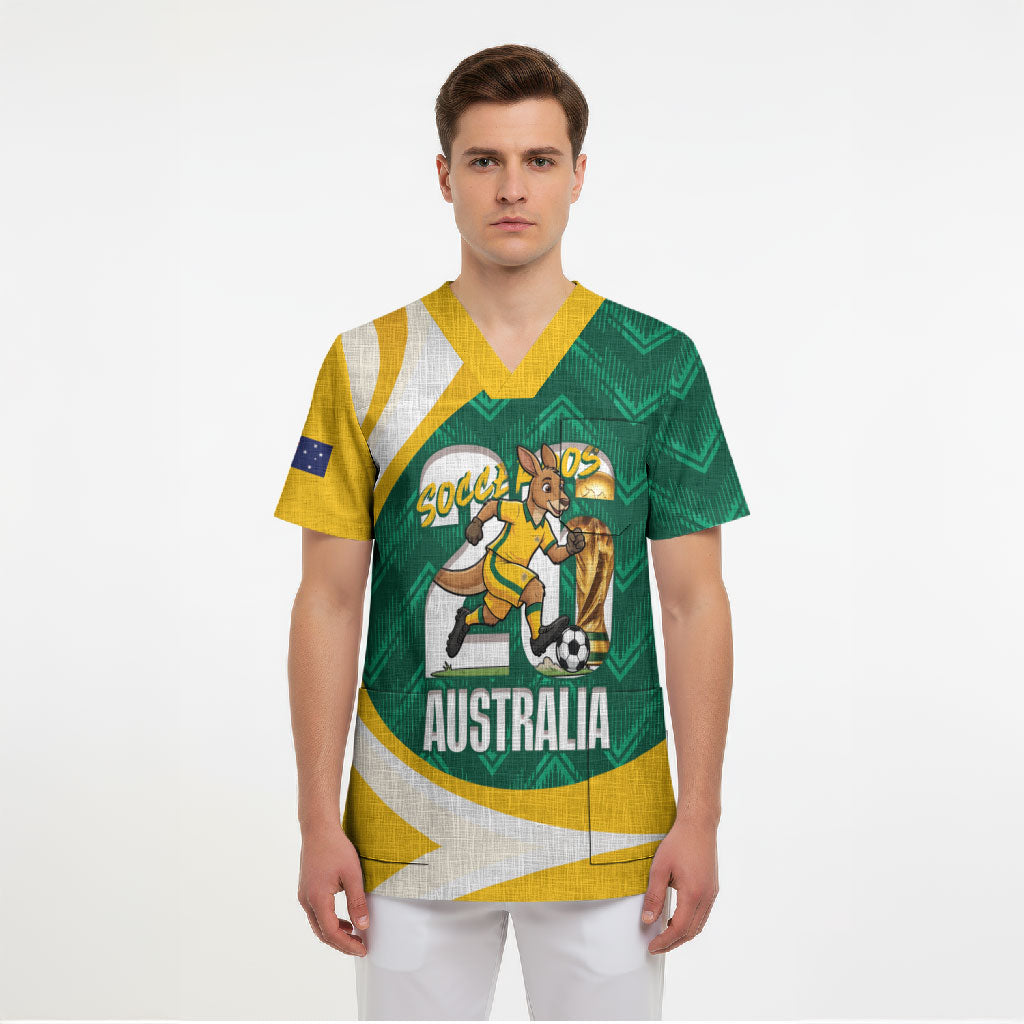 Australia 2026 Soccer Custom Scrub Top Go Socceroos Kangaroo Mascot Green Sporty