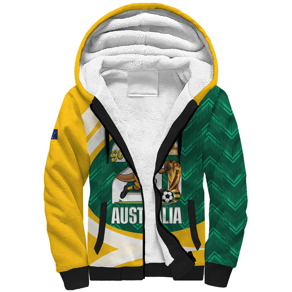 Australia 2026 Soccer Custom Sherpa Hoodie Go Socceroos Kangaroo Mascot Green Sporty