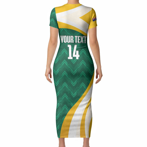 Australia 2026 Soccer Custom Short Sleeve Bodycon Dress Go Socceroos Kangaroo Mascot Green Sporty