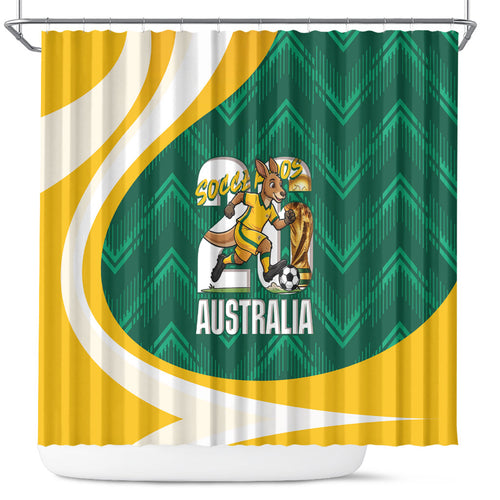 Australia 2026 Soccer Shower Curtain Go Socceroos Kangaroo Mascot Green Sporty