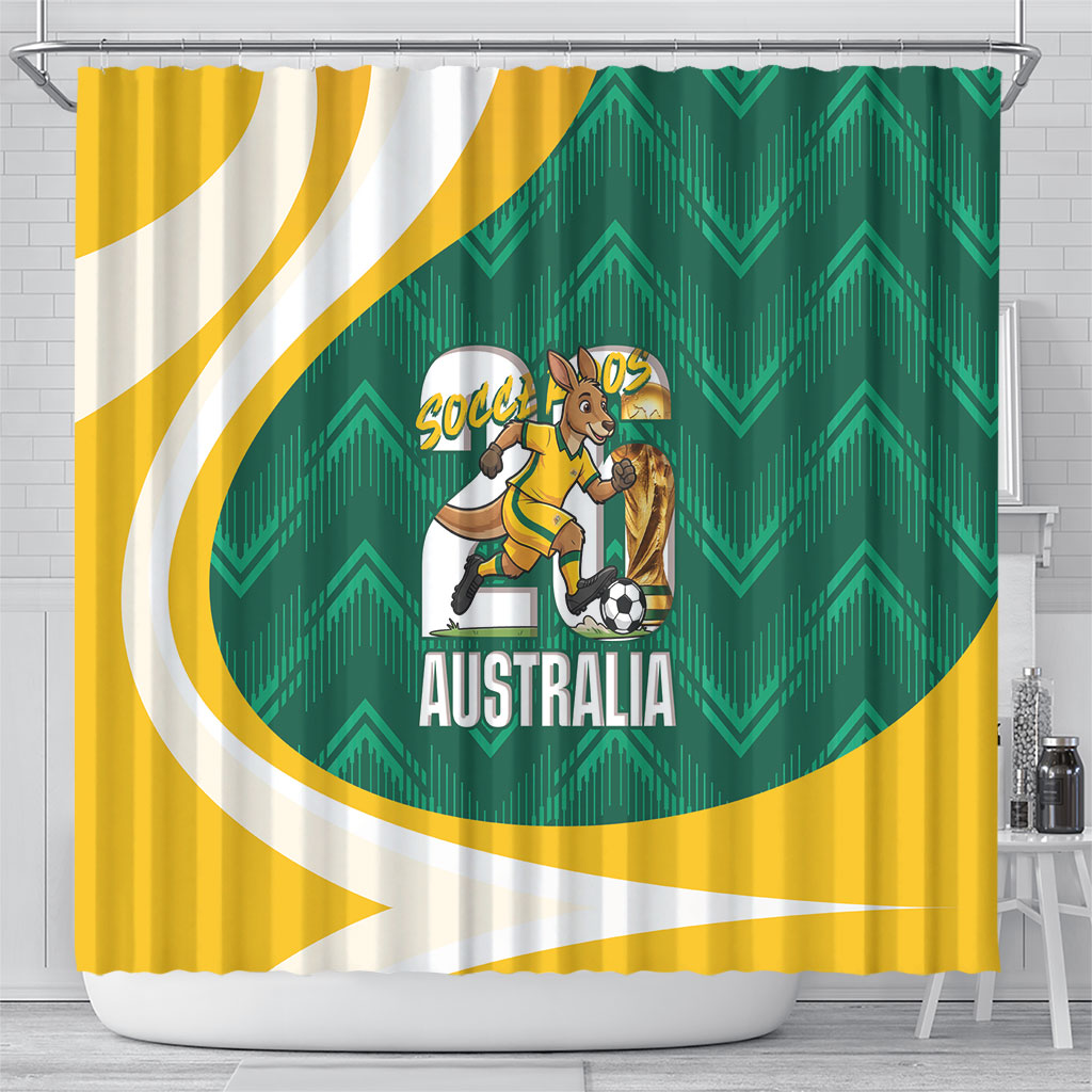 Australia 2026 Soccer Shower Curtain Go Socceroos Kangaroo Mascot Green Sporty
