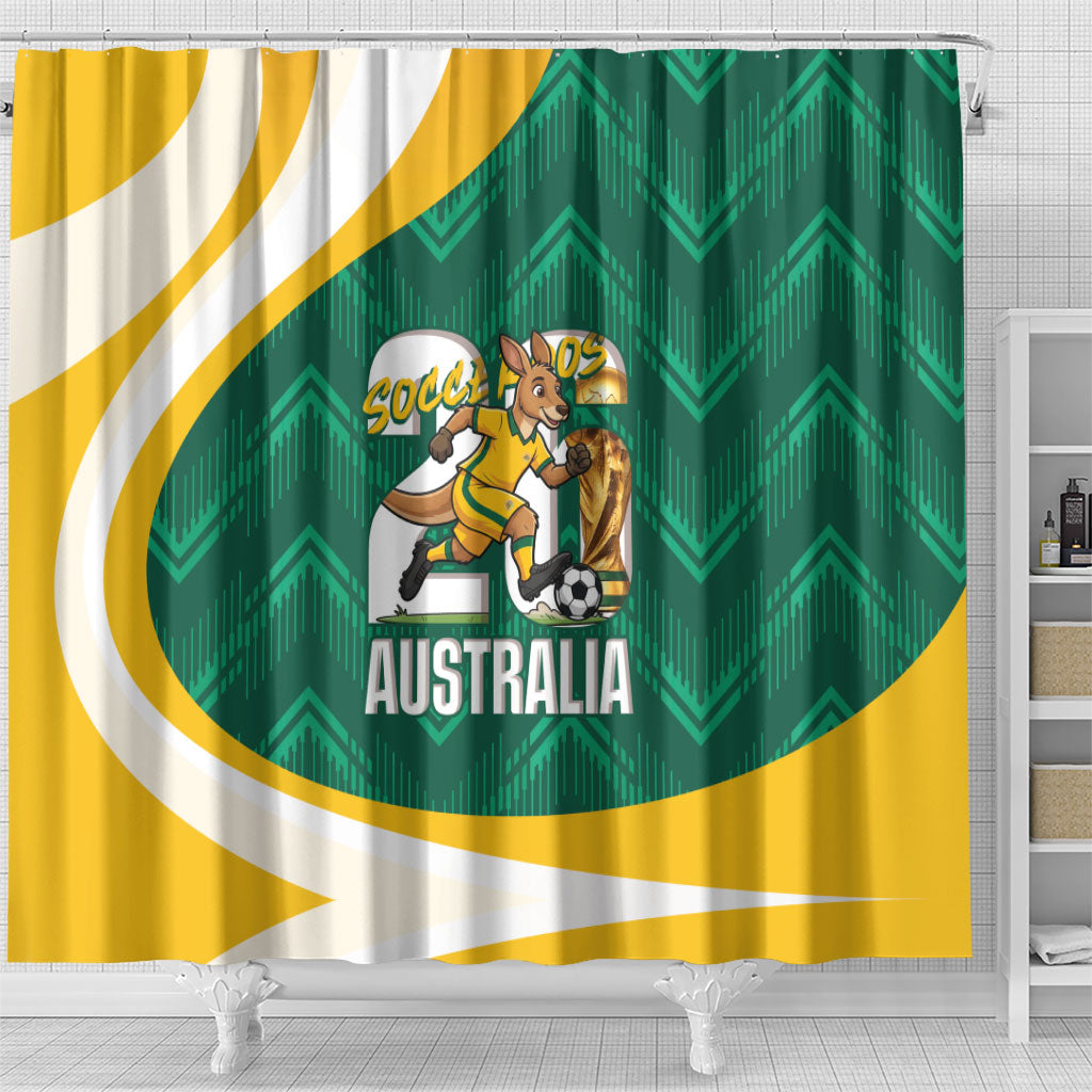 Australia 2026 Soccer Shower Curtain Go Socceroos Kangaroo Mascot Green Sporty