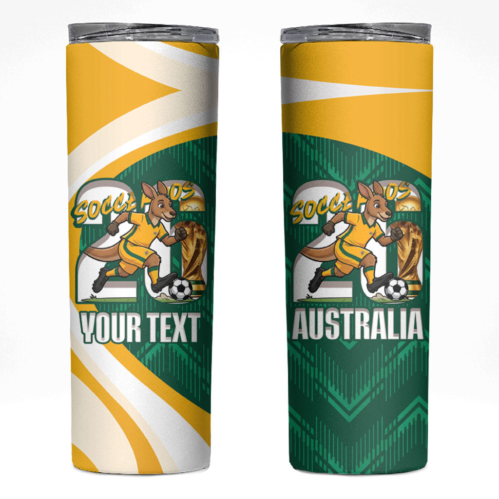 Australia 2026 Soccer Custom Skinny Tumbler Go Socceroos Kangaroo Mascot Green Sporty