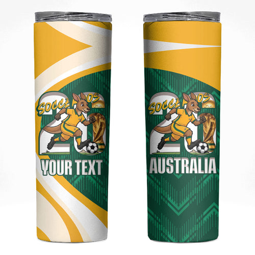 Australia 2026 Soccer Custom Skinny Tumbler Go Socceroos Kangaroo Mascot Green Sporty