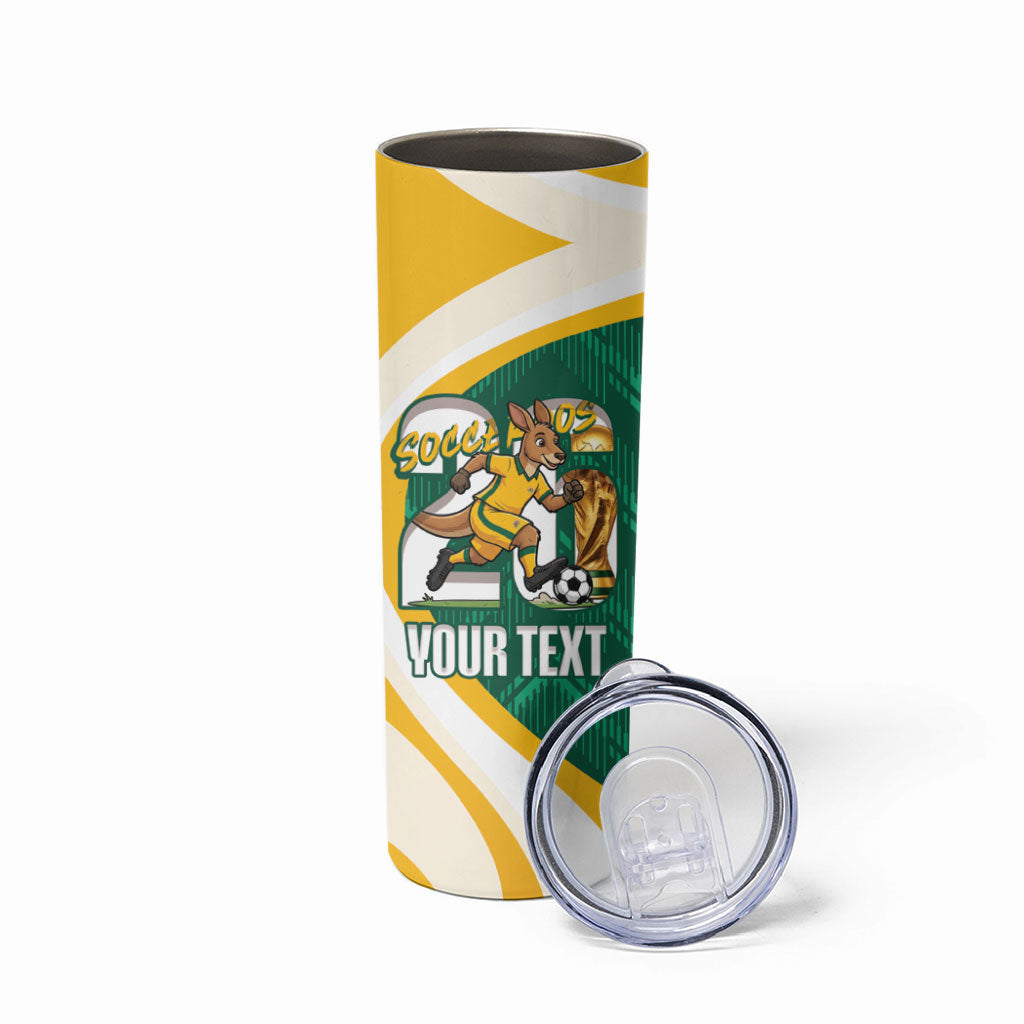 Australia 2026 Soccer Custom Skinny Tumbler Go Socceroos Kangaroo Mascot Green Sporty