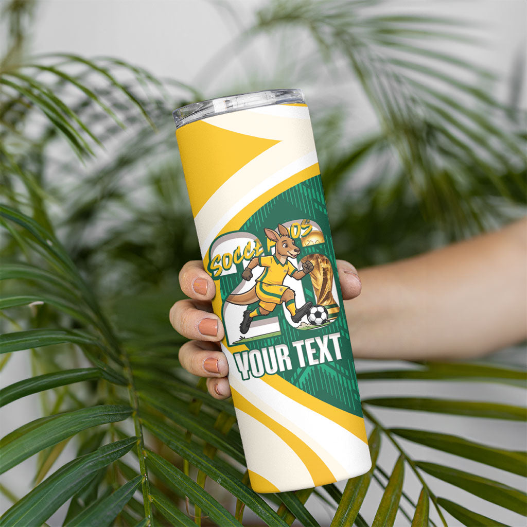 Australia 2026 Soccer Custom Skinny Tumbler Go Socceroos Kangaroo Mascot Green Sporty