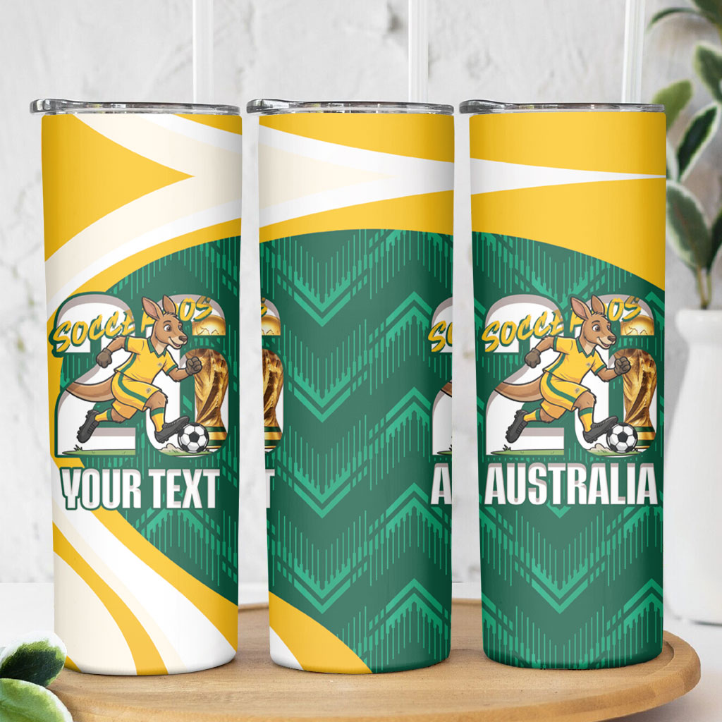 Australia 2026 Soccer Custom Skinny Tumbler Go Socceroos Kangaroo Mascot Green Sporty