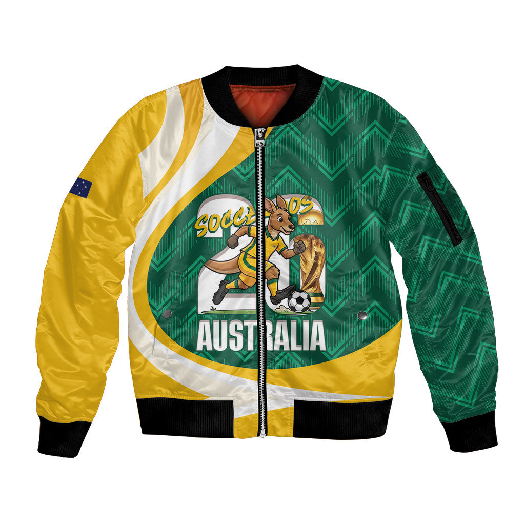 Australia 2026 Soccer Custom Sleeve Zip Bomber Jacket Go Socceroos Kangaroo Mascot Green Sporty