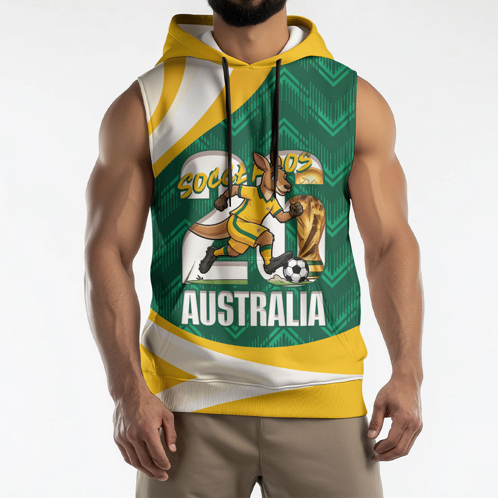 Australia 2026 Soccer Custom Sleeveless Hoodie Go Socceroos Kangaroo Mascot Green Sporty