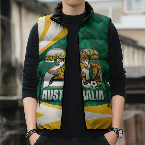 Australia 2026 Soccer Custom Sleeveless Puffer Jacket Go Socceroos Kangaroo Mascot Green Sporty