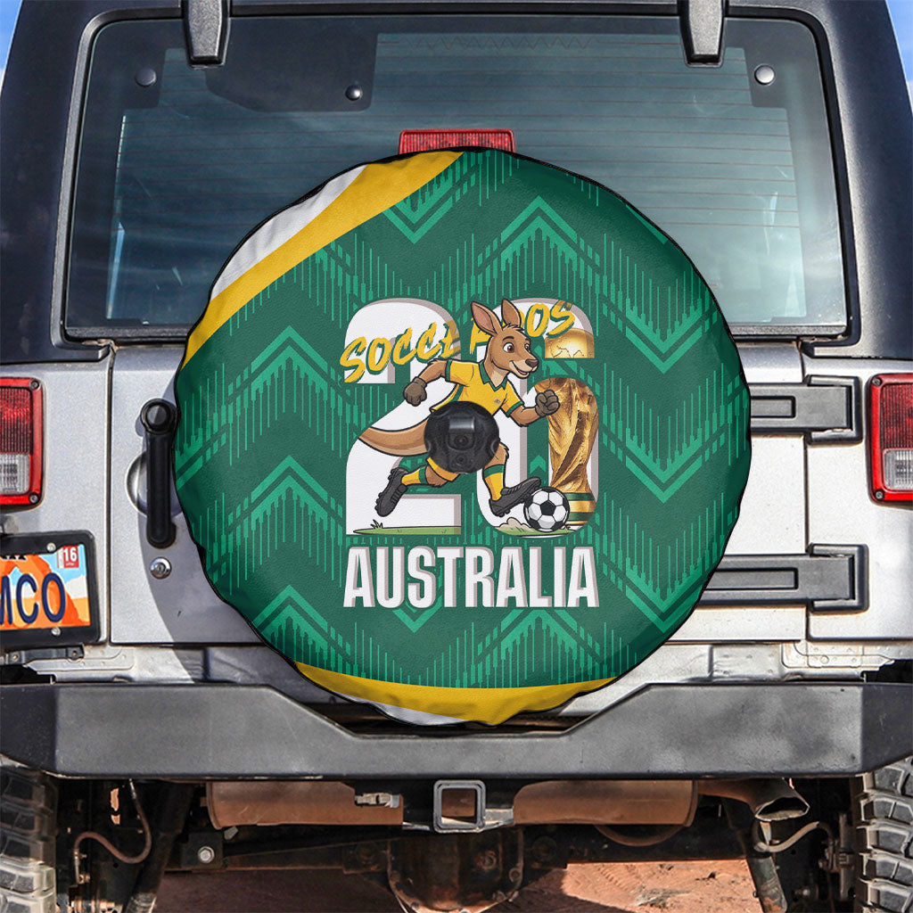 Australia 2026 Soccer Spare Tire Cover Go Socceroos Kangaroo Mascot Green Sporty