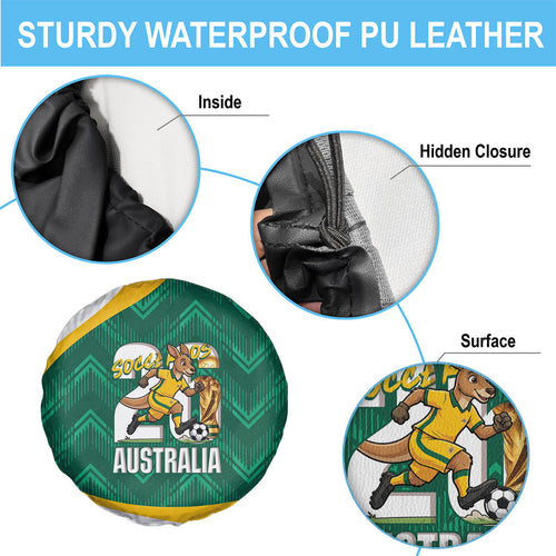 Australia 2026 Soccer Spare Tire Cover Go Socceroos Kangaroo Mascot Green Sporty