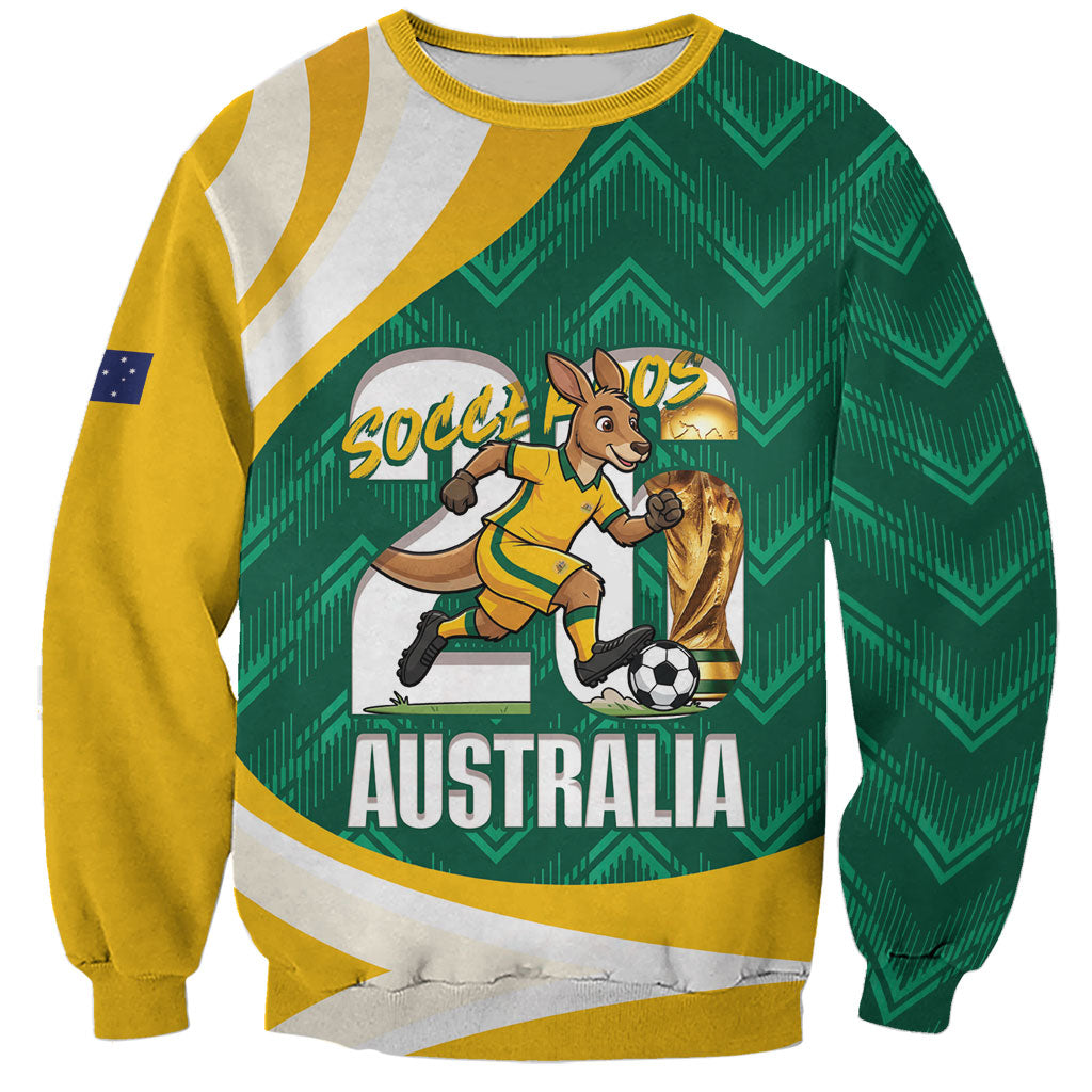 Australia 2026 Soccer Custom Sweatshirt Go Socceroos Kangaroo Mascot Green Sporty