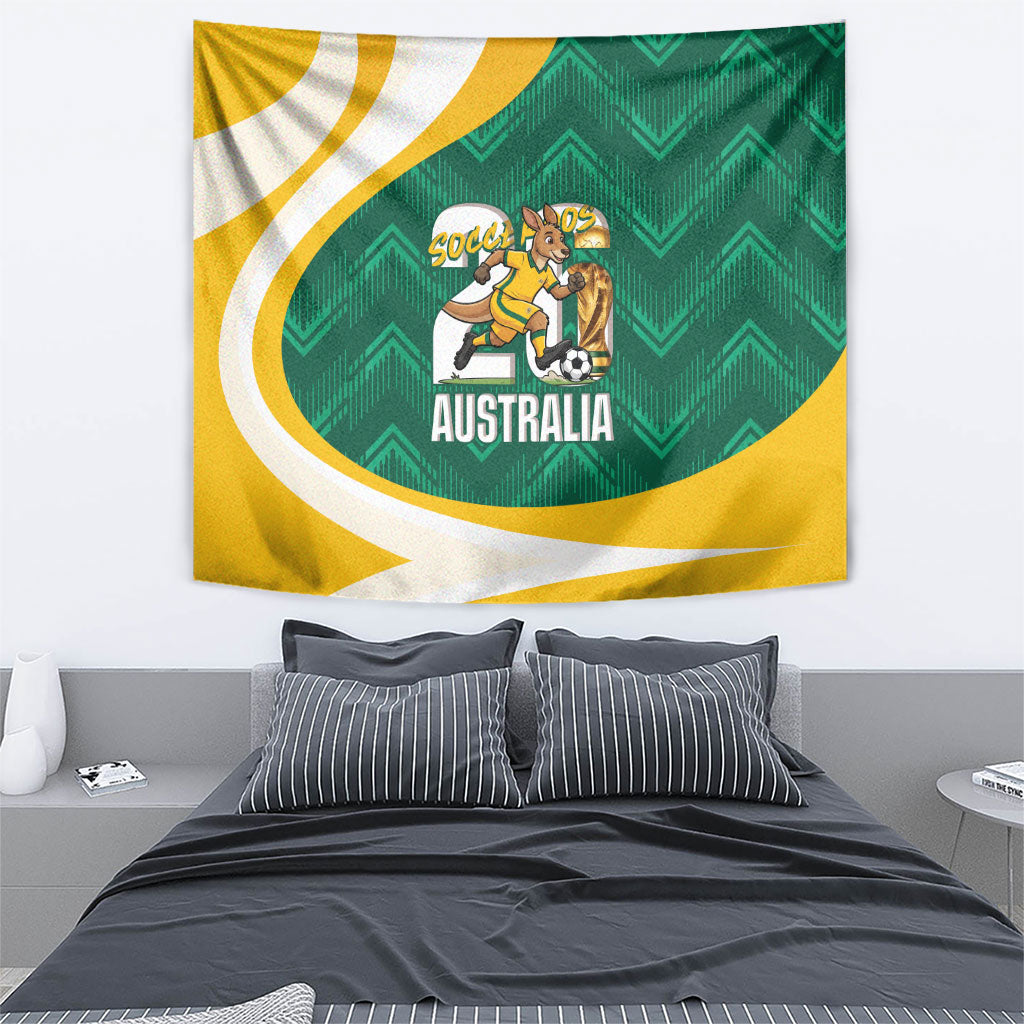 Australia 2026 Soccer Tapestry Go Socceroos Kangaroo Mascot Green Sporty