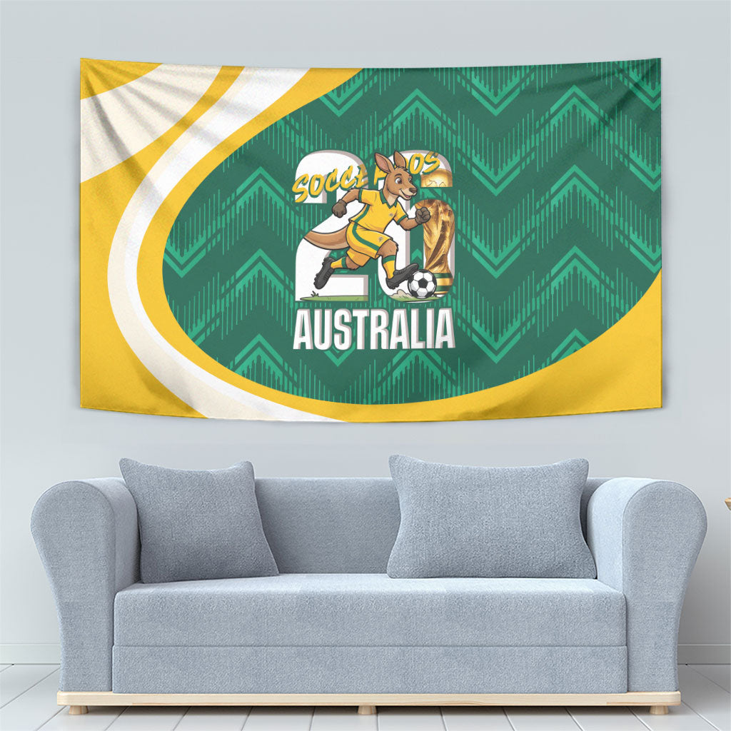 Australia 2026 Soccer Tapestry Go Socceroos Kangaroo Mascot Green Sporty