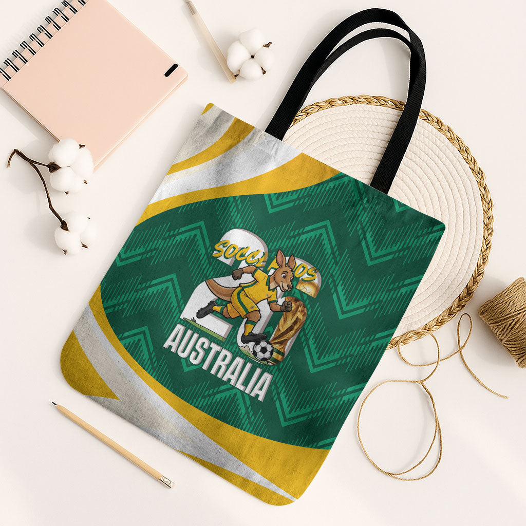 Australia 2026 Soccer Tote Bag Go Socceroos Kangaroo Mascot Green Sporty