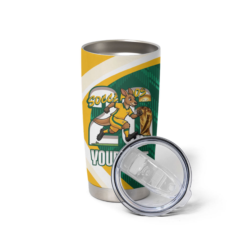 Australia 2026 Soccer Custom Tumbler Cup Go Socceroos Kangaroo Mascot Green Sporty