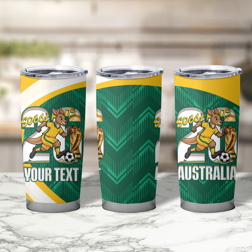 Australia 2026 Soccer Custom Tumbler Cup Go Socceroos Kangaroo Mascot Green Sporty