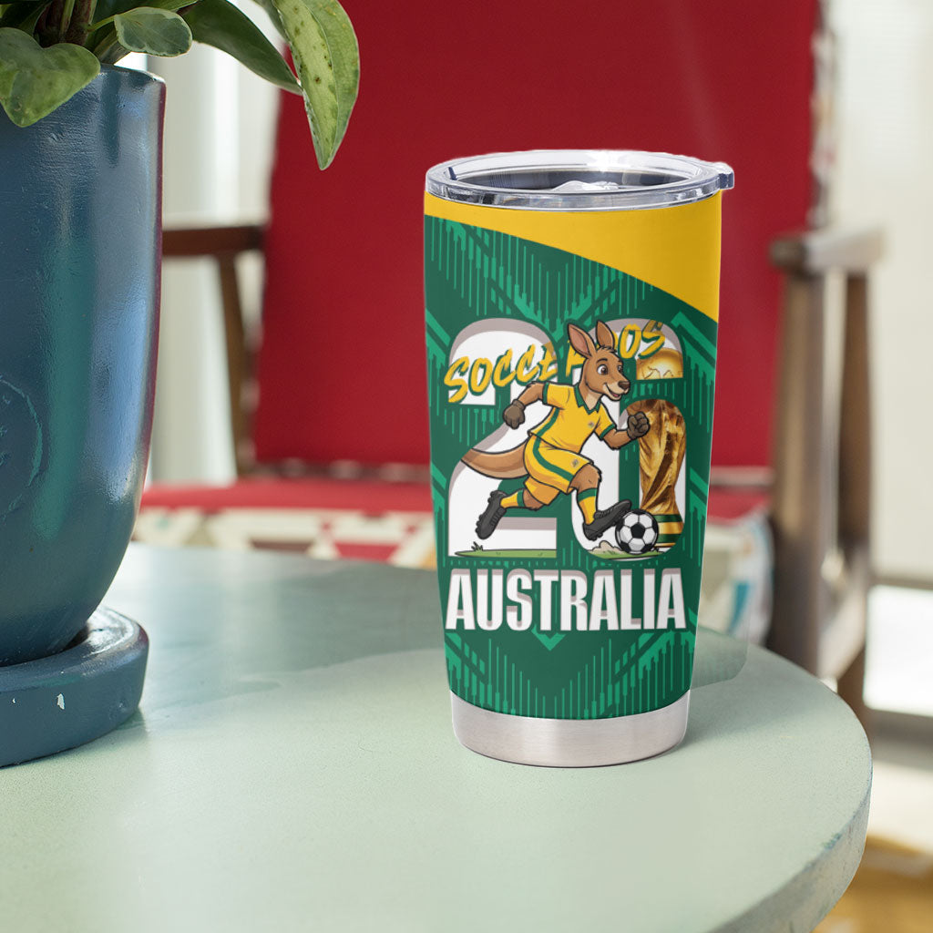 Australia 2026 Soccer Custom Tumbler Cup Go Socceroos Kangaroo Mascot Green Sporty